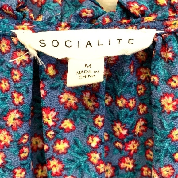 Socialite Top Womens Medium Blue Ditsy Floral Peasant Cottagecore Prairie - Picture 5 of 8